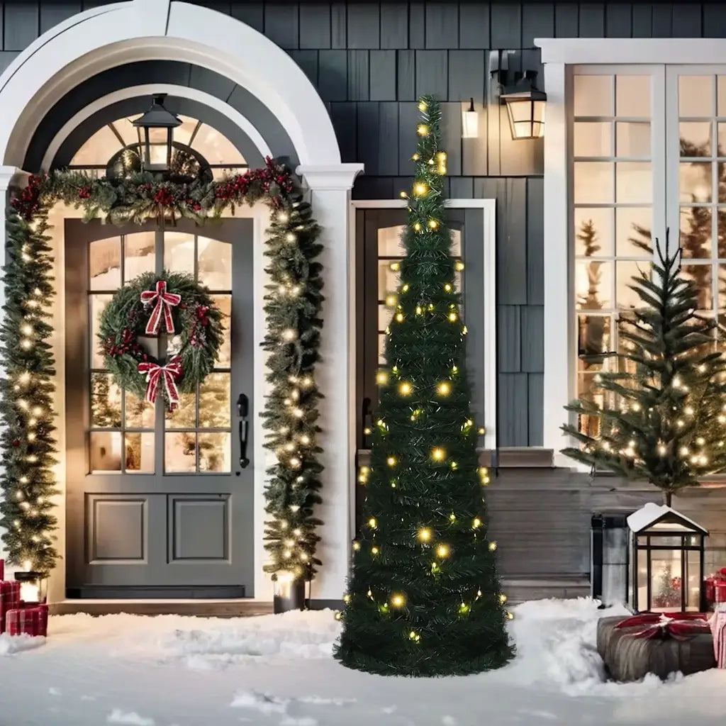 Albero di Natale | Decorazioni natalizie Artificiale Apribile Preilluminato Verde 210cm