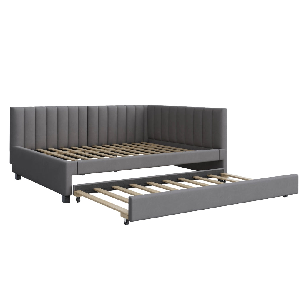 Letto imbottito 140x200 cm con letto estraibile grigio