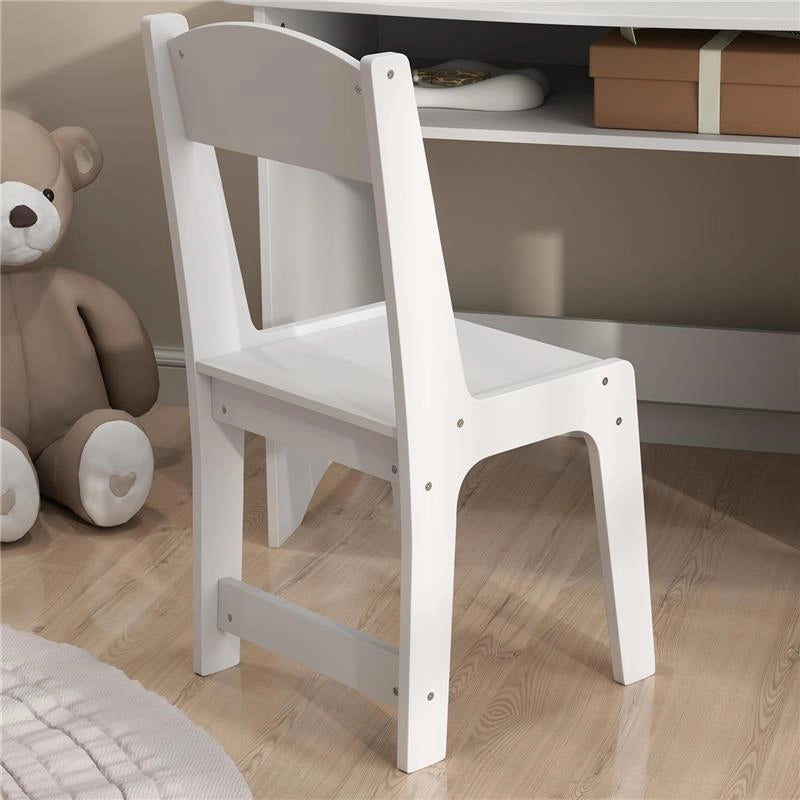 SET DA TRUCCO PER BAMBINI CON TAVOLO TOELETTA CON SPECCHIO TRIPLO RIMOVIBILE E SEDIA IN LEGNO BIANCO