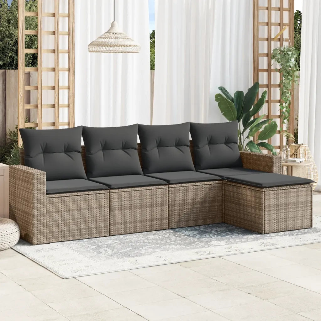 Set Divano da Giardino 5 pz | Set Salotto da Giardino con Cuscini Grigio in Polyrattan