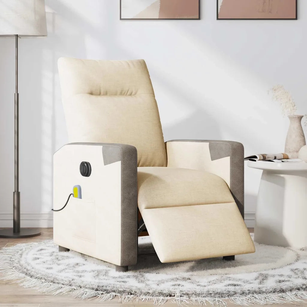 Poltrona Reclinabile Massaggiante | Sedia Relax Elettrica Crema in Tessuto