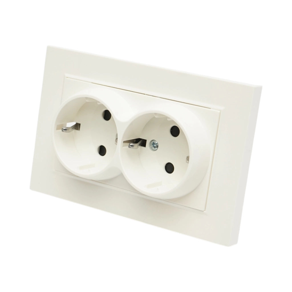 Doppia presa schuko bianca da incasso 220V, 16A, ABS 83x150mm