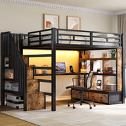 Letto a soppalco 140x200 cm con scrivania; libreria; cassetti e scala; nero