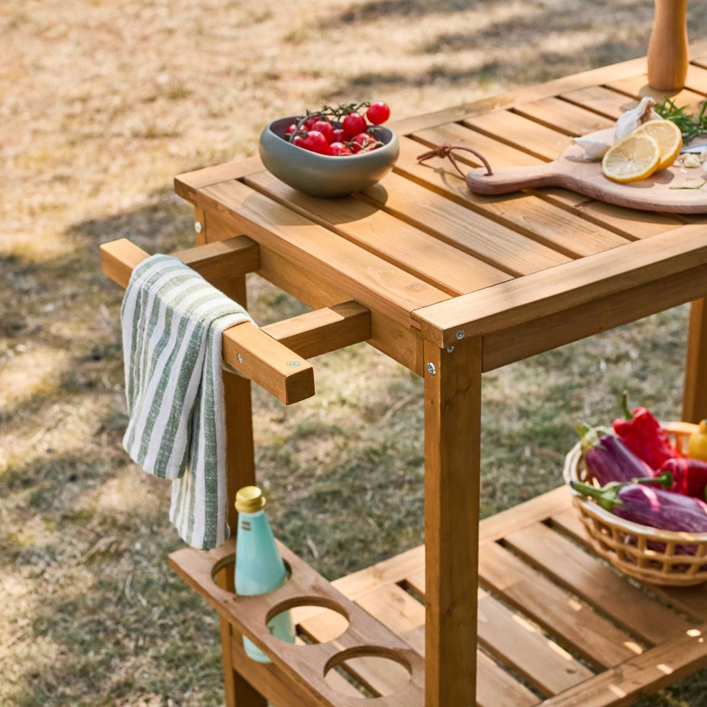 Carrello da cucina da esterno in legno di abete, 95cm, marrone