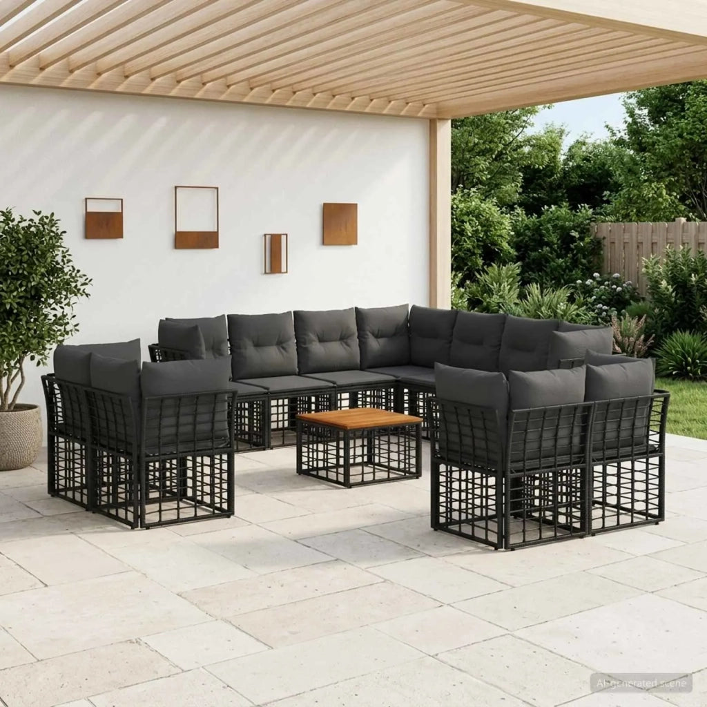 Set di divani da esterno 12 pcs Nero e Grigio scuro Poliestere 3437607