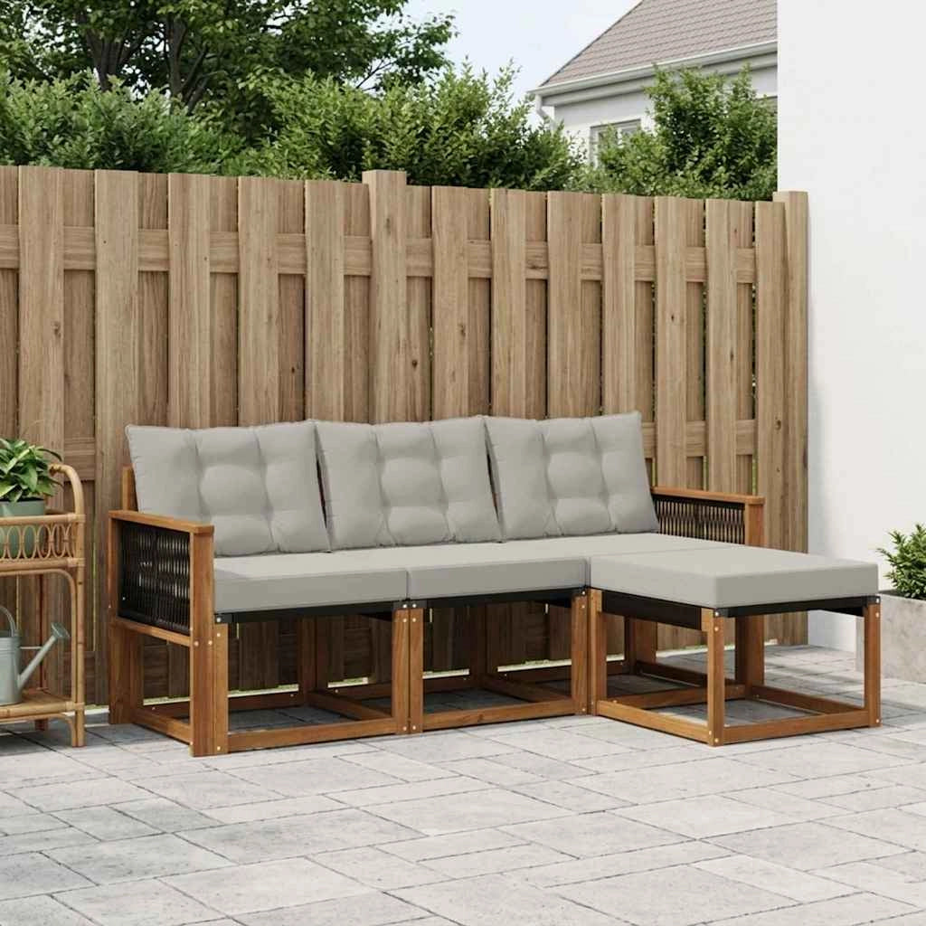 Set di divani da esterno 4 pz Naturale e Grigio Chiaro 3381871