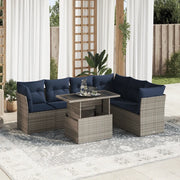 Set Divani da Giardino con Cuscini 7pz Nero Polyrattan Acacia