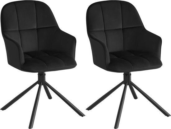 Set di 2 Sedie - Sedia da Pranzo Lussuosa - Sedie da Pranzo - 2 Sedie - Rotante - Nero - Velluto