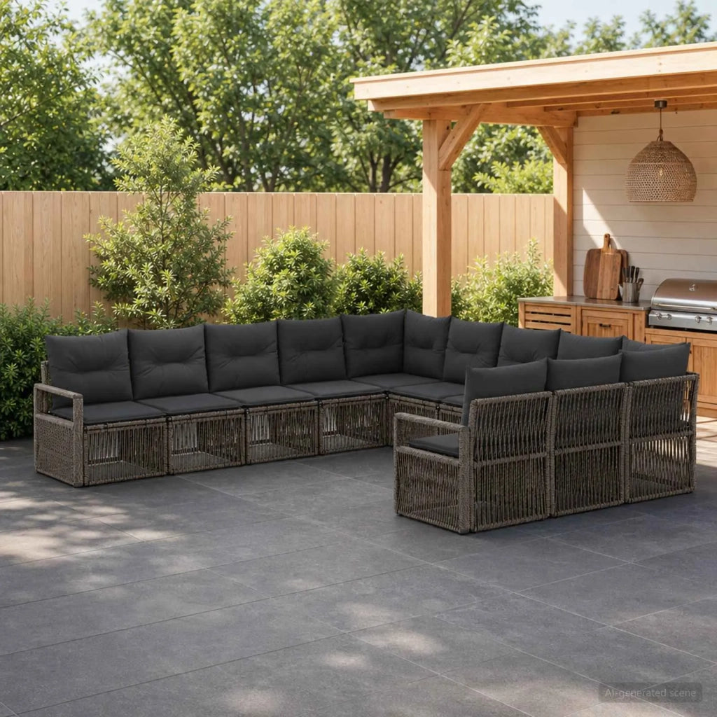 Set Divano da Giardino 11 pz Grigio polyrattan 3435851