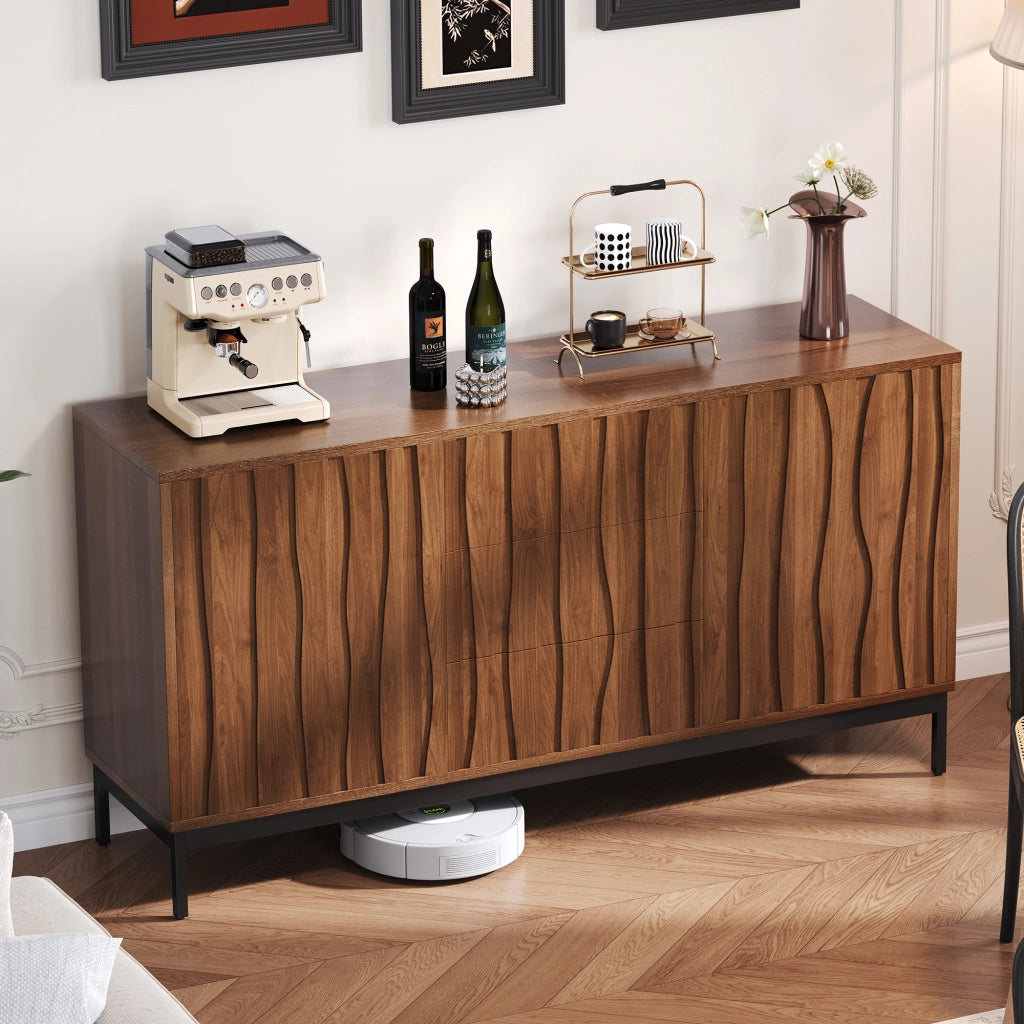 Credenza con 3 cassetti e 2 ripiani regolabili - per soggiorno - in MDF - 150×40×80 cm - marrone scuro