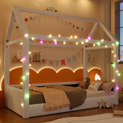 Letto a giorno con luci LED in MDF beige 90x200 cm