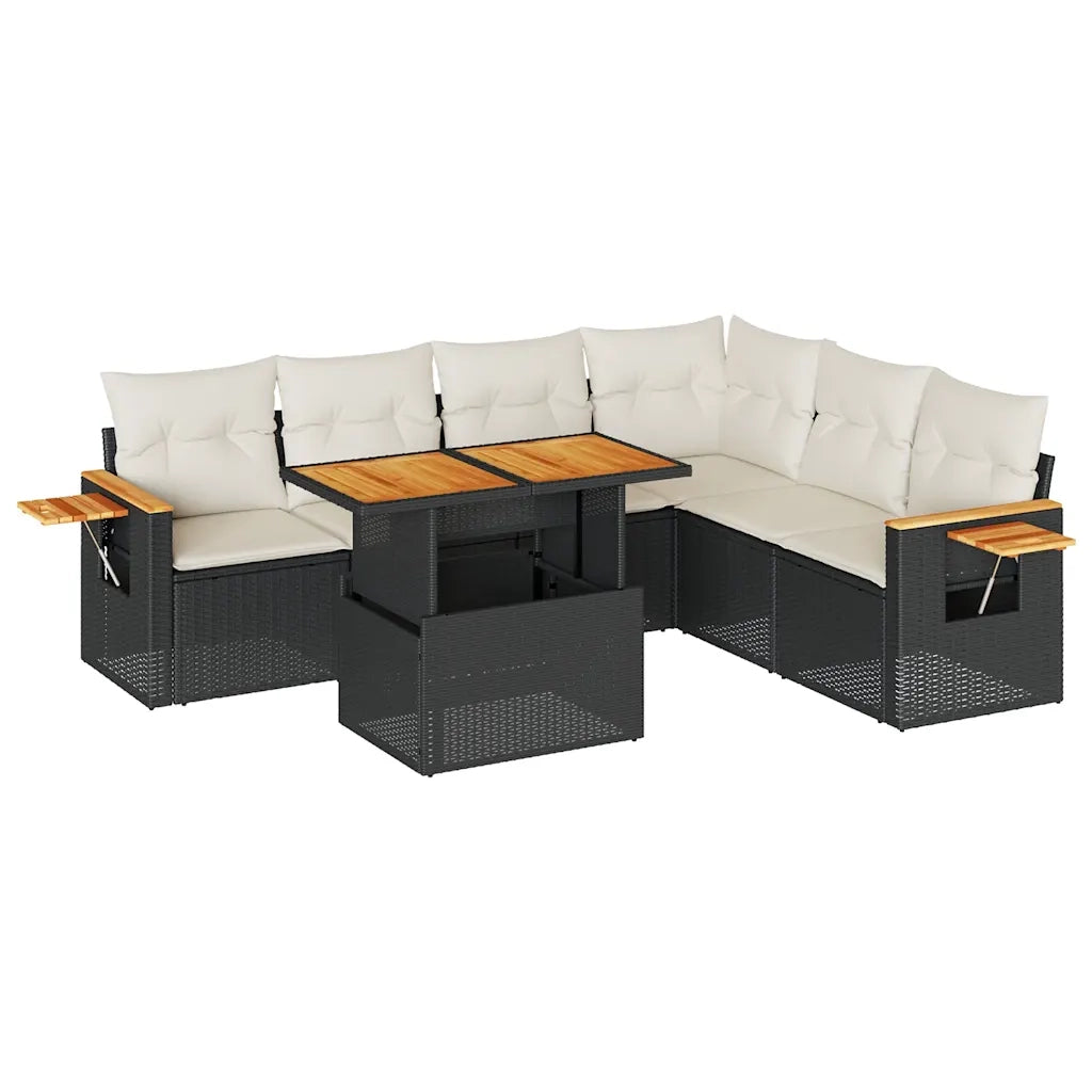 Set Divani da Giardino con Cuscini 7pz Nero Polyrattan Acacia 3327605