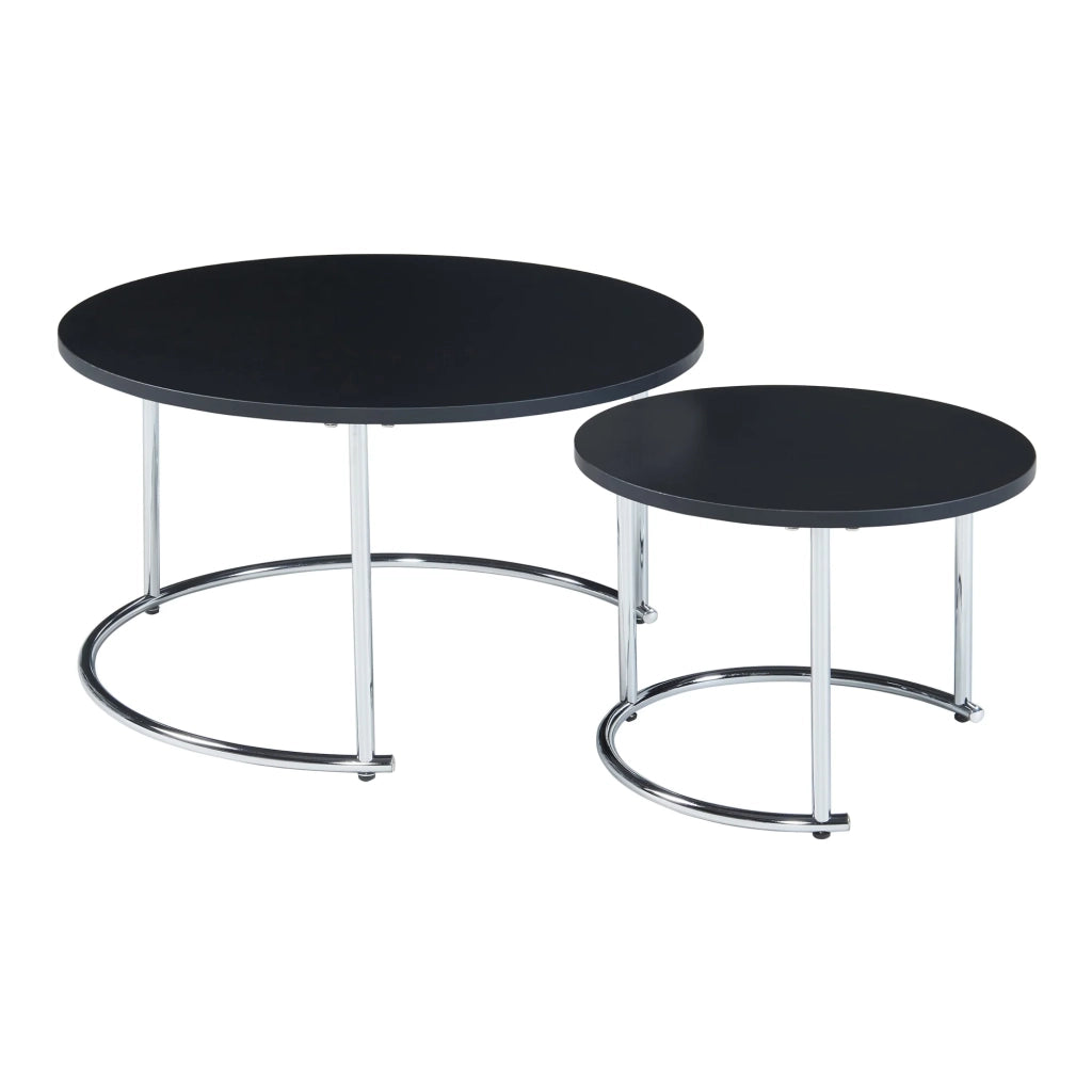 Set di 2 tavolini rotondi impilabili cromo nero 03_0010599