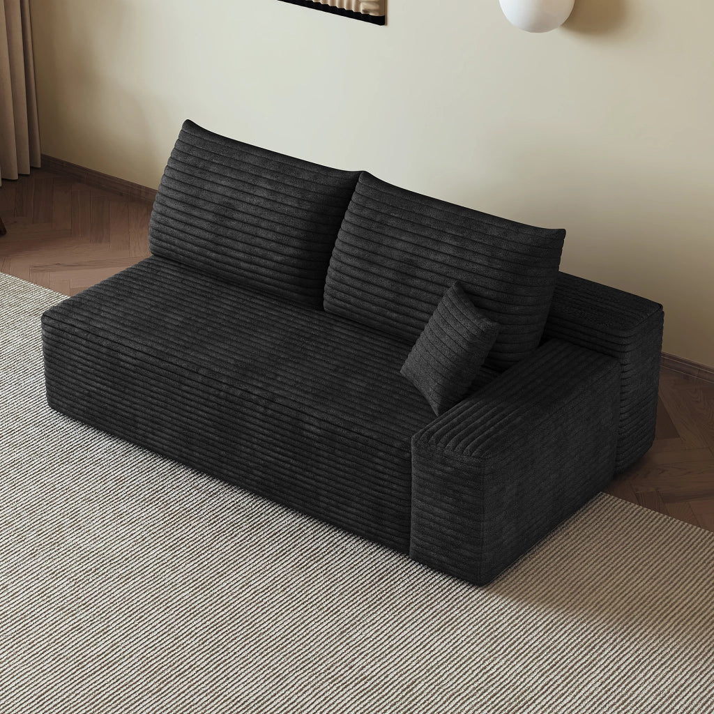 Divano modulare a 2 posti con chaise longue senza montaggio in tessuto a coste peluche nero salvaspazio