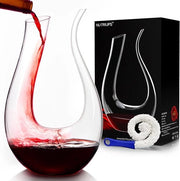 Decantatore di vino rosso, caraffa per vino rosso, caraffa per vino senza piombo, caraffa per vino in vetro di cristallo, caraffa per vino 1,5 l, caraffa per vino a forma di U, decantatore con set di pulizia gratuito