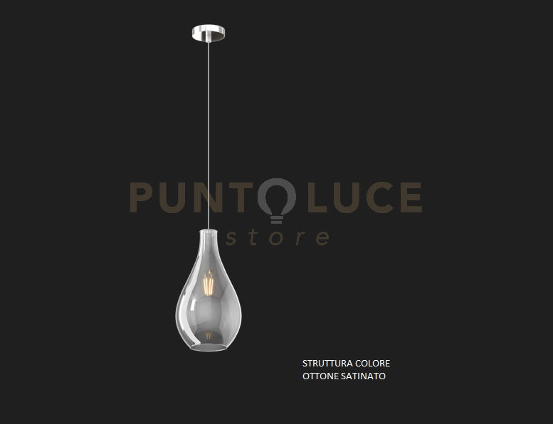 SOSPENSIONE OTTONE SAT. 1 LUCE VETRO PICCOLO FUME' 1193OS-SP-FU