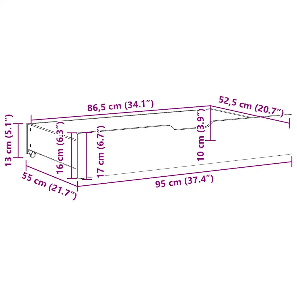Cassettoni da Letto 2 pz Bianchi 95x55x17cm Legno Massello Pino
