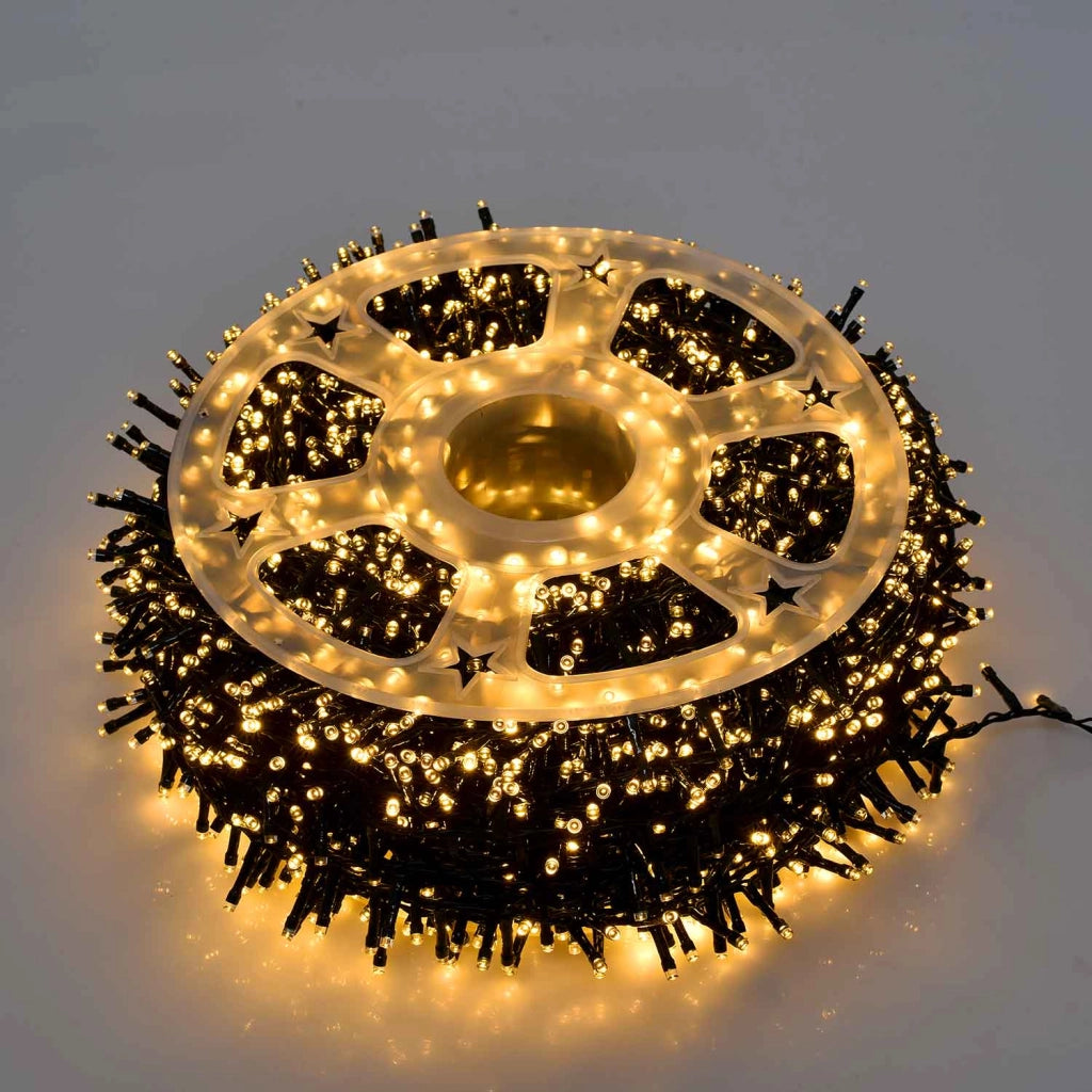CATENA LUMINOSA 4000 LED CALDA DA 100 METRI CON CAVO VERDE - ILLUMINAZIONE DECORATIVA PER INTERNI ED ESTERNI IP44 CON 8 GIOCHI DI LUCE PER NATALE E FESTE