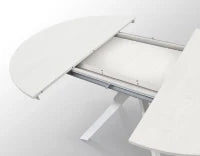 PAZZO DESIGN Tavolo Allungabile con Gambe Incrociate rotondo, Made in Italy, Basamento bianco, Bianco frassinato