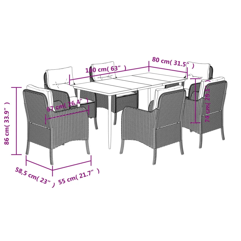 Set da Pranzo da Giardino 7 pz con Cuscini Beige in Polyrattan 3211980