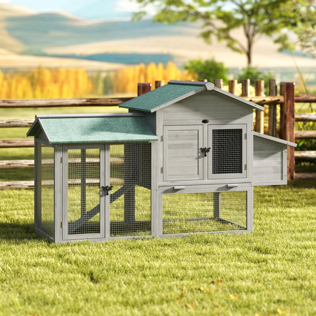 Pollaiolo Casa per Galline con Recinto ¨C zephmum ¨C Grigio Legno 168x75x103cm