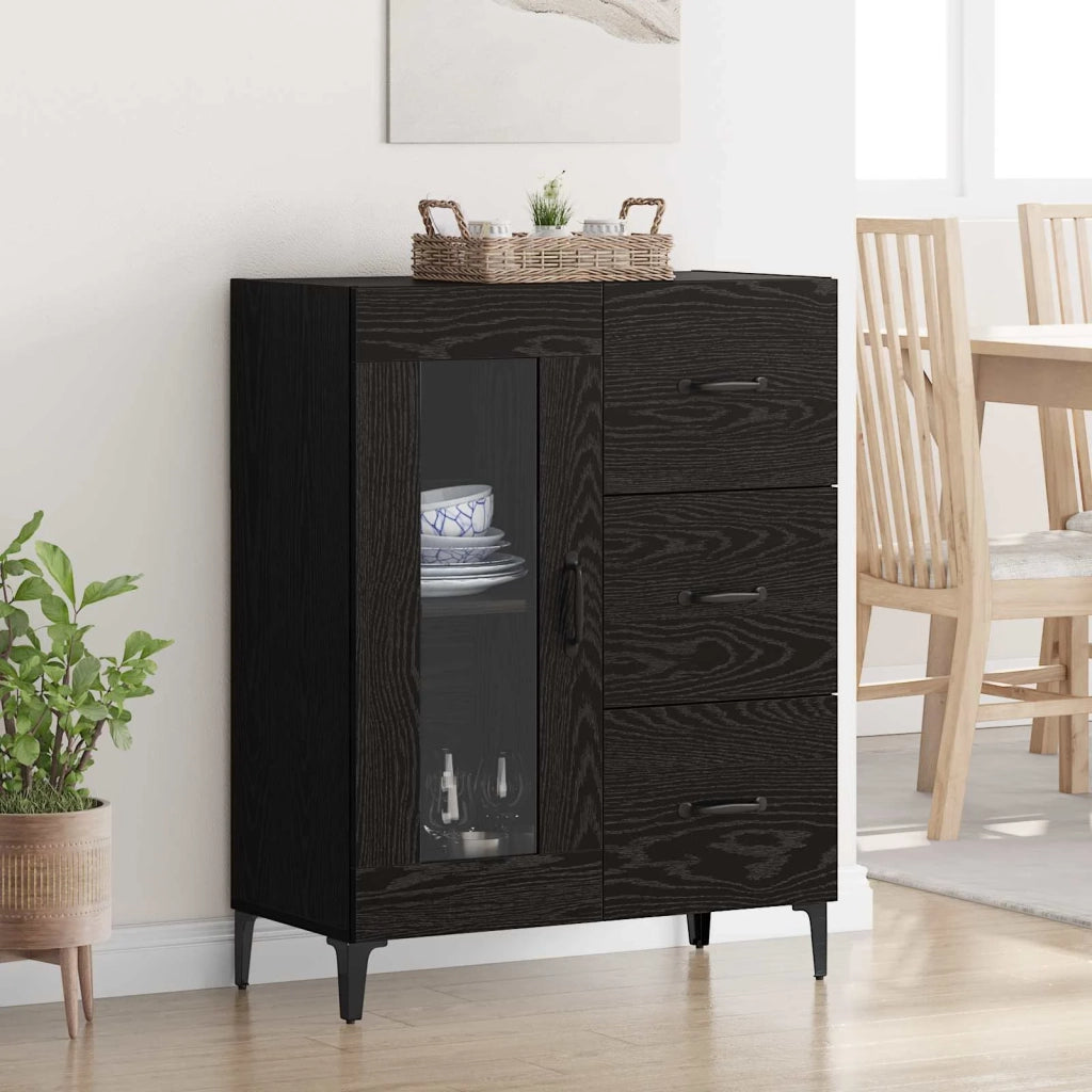 Credenza | Madia | Buffet da pranzo | Armadio da pranzo con cassetto Rovere Nero 69,5 x 34 x 90 cm