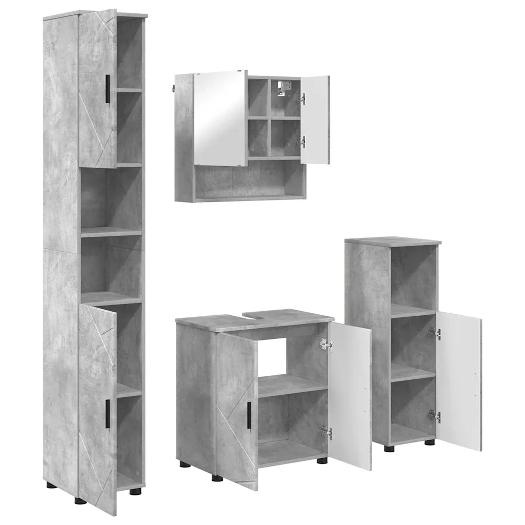 Set di mobili per il bagno con porta 4 pcs Grigio cemento