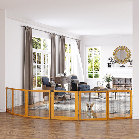 Cancelletto di Sicurezza Pieghevole per Animali Domestici 432x36x70 cm in Legno e Acciaio Giallo