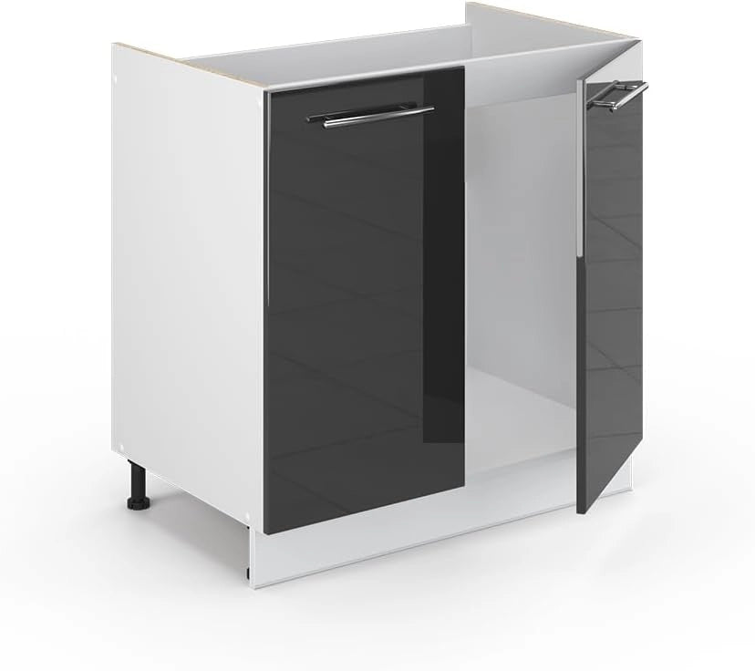 Mobile lavello cucina Fame-Line, Antracite lucido, 80 cm, PL Antracite, per la combinazione con altri moduli della serie Fame-Line