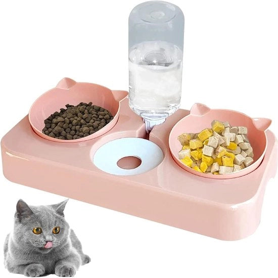 Set di 3 in 1 Bicchieri per Acqua e Cibo per Gatti con Regolazione di Inclinazione - Kit di Bicchieri per Gatti e Piccoli Animali con Inclinazione Regolabile