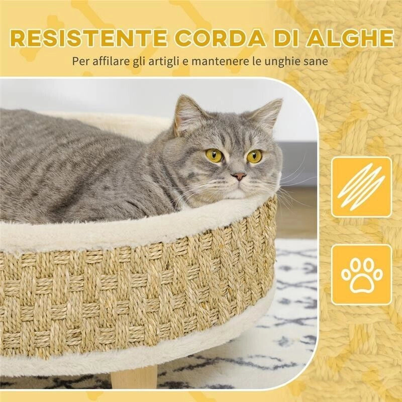 LETTINO PER CANI E GATTI DI PICCOLA TAGLIA IN TRUCIOLATO CON FONDO RIALZATO E CUSCINO, Ø48X24.5 CM