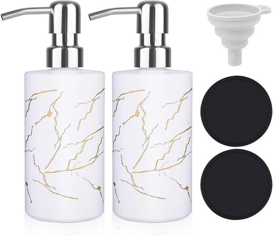 Dispensatore di sapone in vetro da 350 ml con pompa in acciaio inossidabile per cucina e bagno