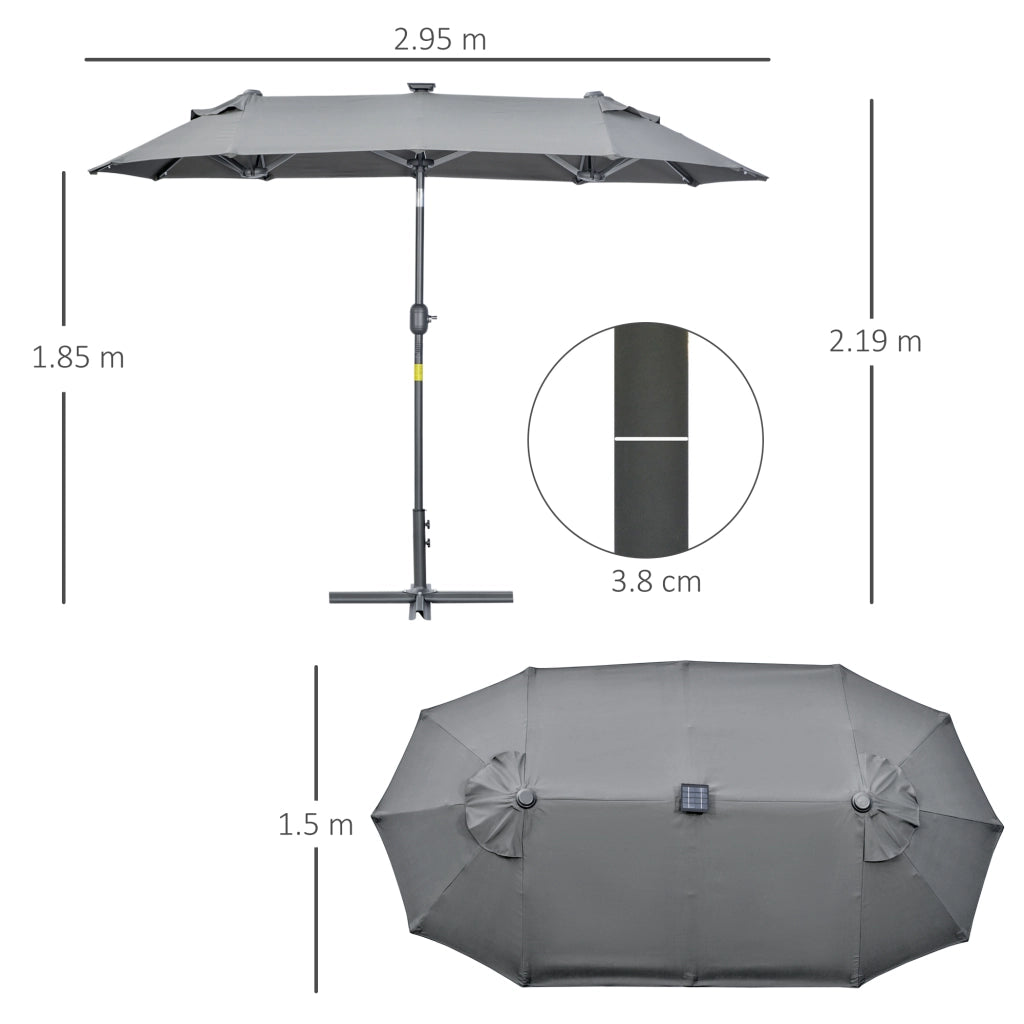 EasyComfort Ombrellone doppio con Base a crocee Luci Solari, 295x150x219cm, Grigio