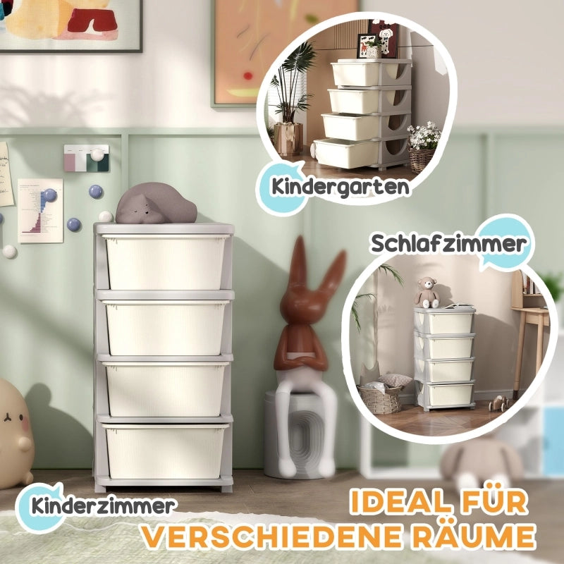 CONTENITORE per bambini con 4 cassetti 37x37x76 cm Plastica Crema