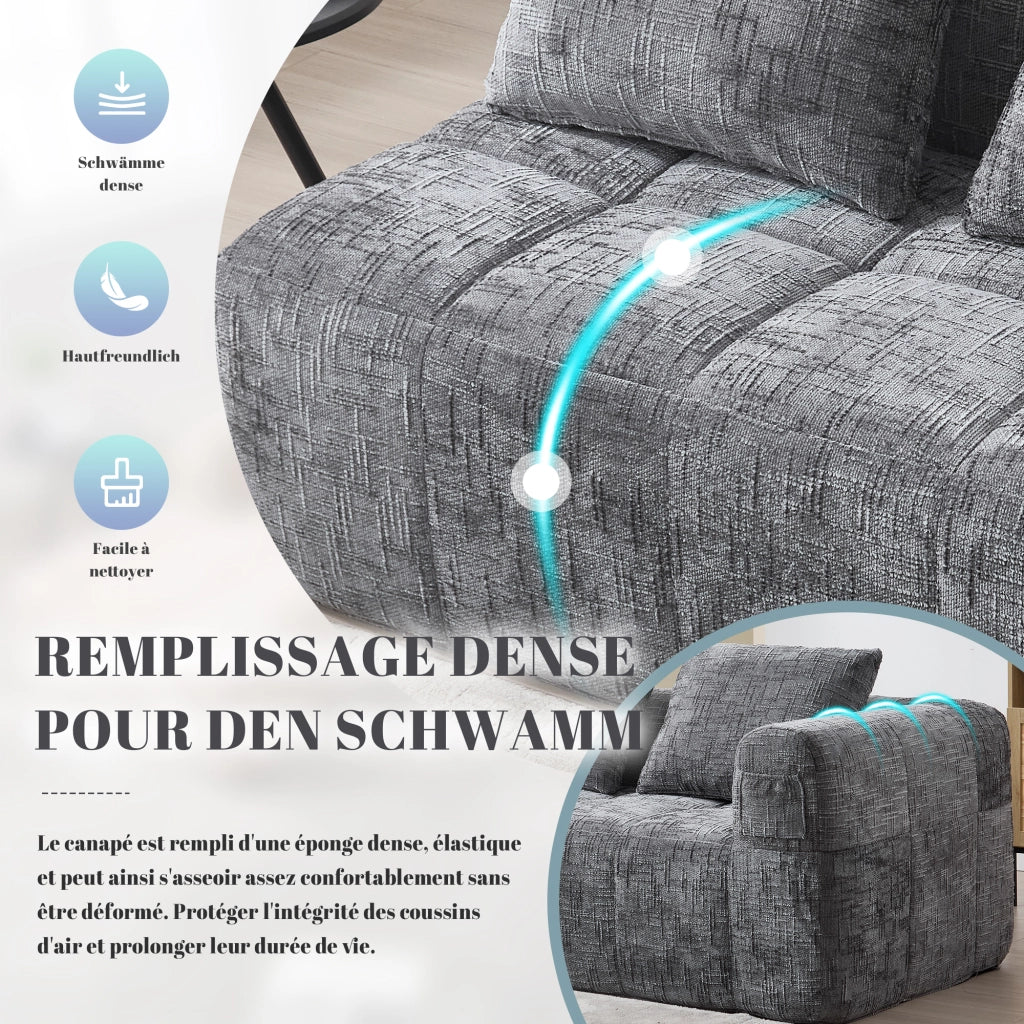 Divano 2 Posti con Cuscini e Tasche Laterali ¨C MINIMAL ¨C Grigio, Tessuto Morbido