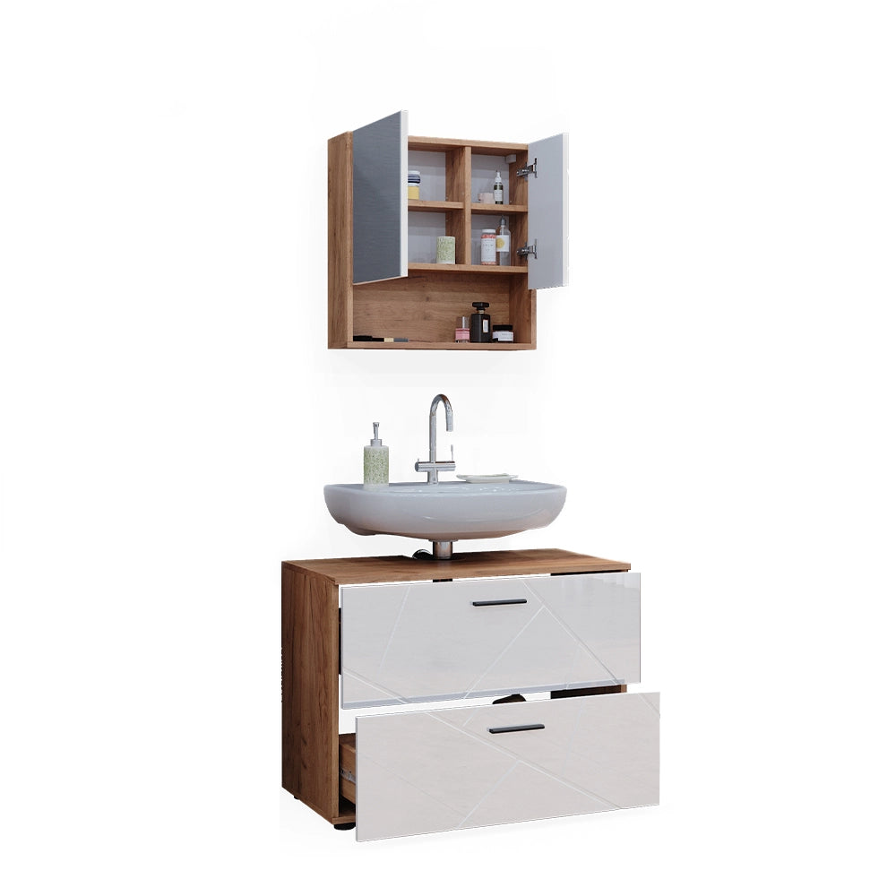 Vicco Set di mobili da bagno Bianco lucido/oro power oak 2 parti