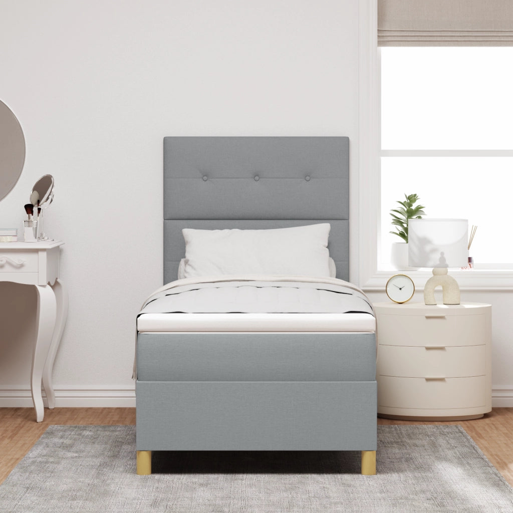 Letto Box Spring con Materasso Grigio Chiaro Singolo Tessuto
