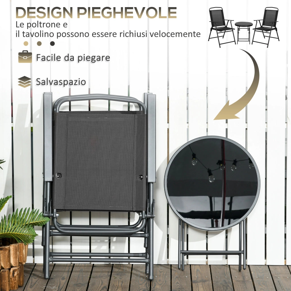 Set Giardino 3 Pezzi con Sedie e Tavolino ¨C zephmum ¨C Metallo Nero