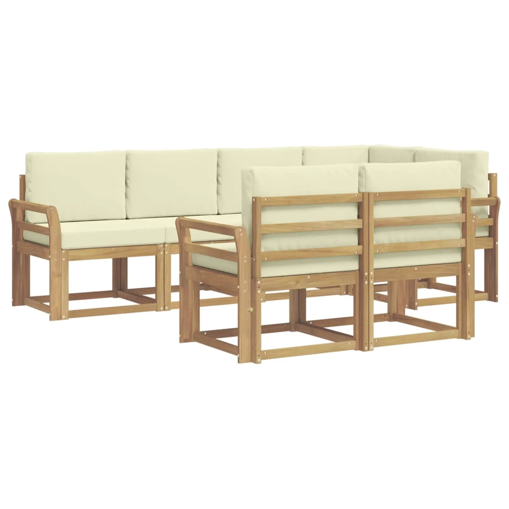 Set di divani da esterno 7 pcs Bianco e Crema Poliestere
