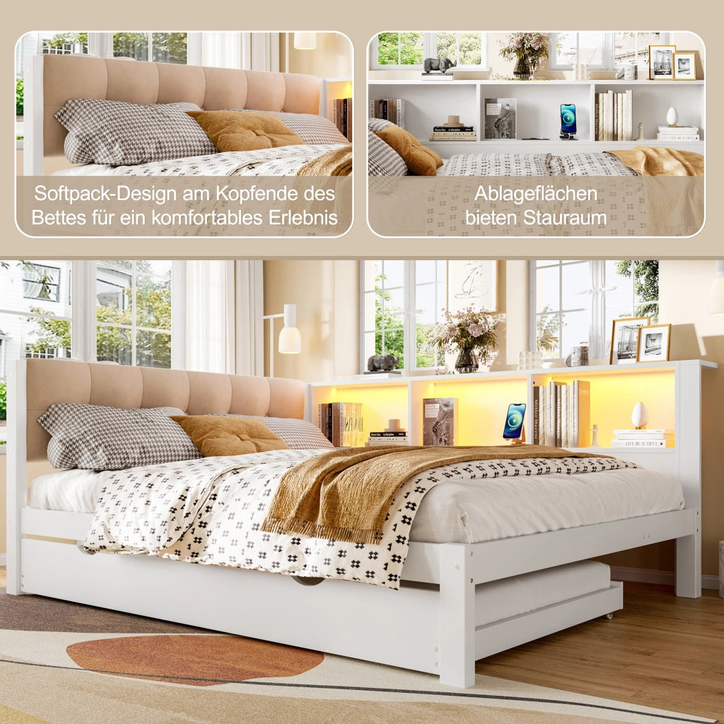 LETTO Estraibile 140x200 cm Legno di pino Bianco