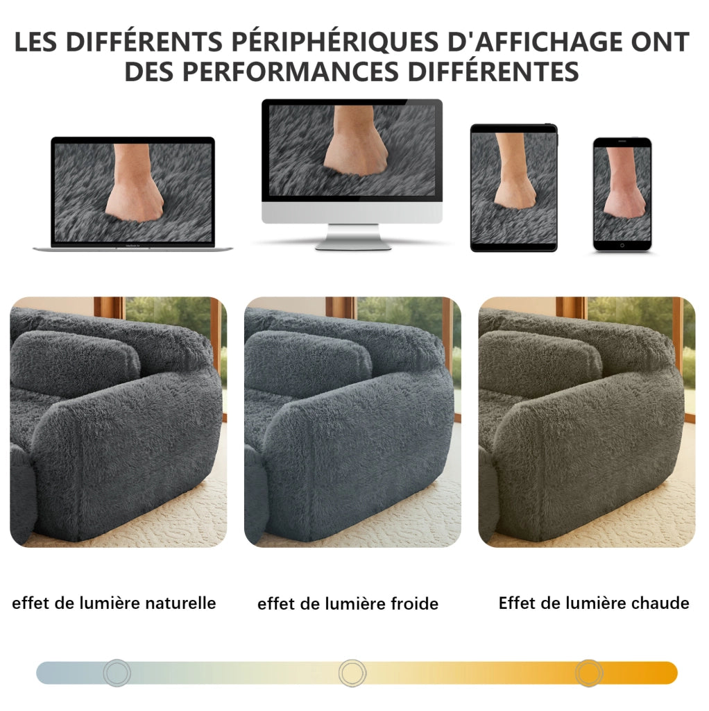 Divano modulare 3 posti in tessuto plush premium grigio con supporto ergonomico e base antiscivolo, senza montaggio, con cuscini