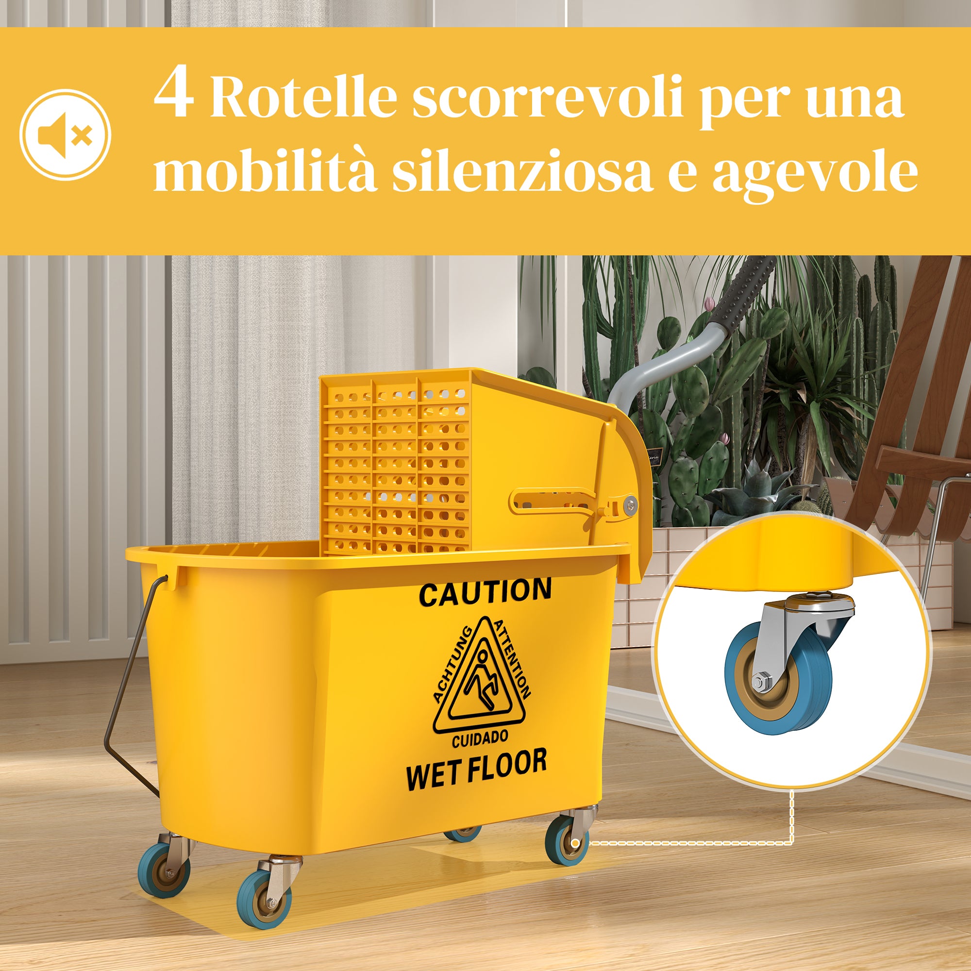 Secchio Lavapavimenti Professionale 20L con Mocio e Strizzatore Giallo