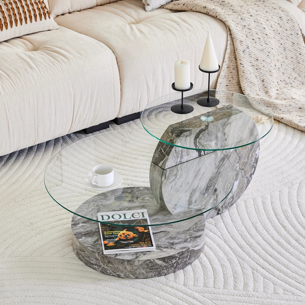 TAVOLINO DA SALOTTO 78,5x78,5x24,5 cm in vetro e MDF Grigio/Trasparente