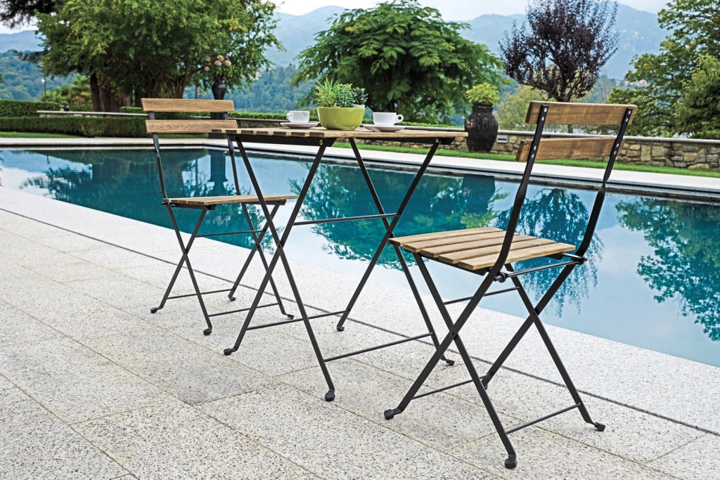 Cheonda - Set Bistrò In Ferro E Acacia Fsc Scura - 2 Sedie E Un  Tavolo 55X54 Cm 1 Pz