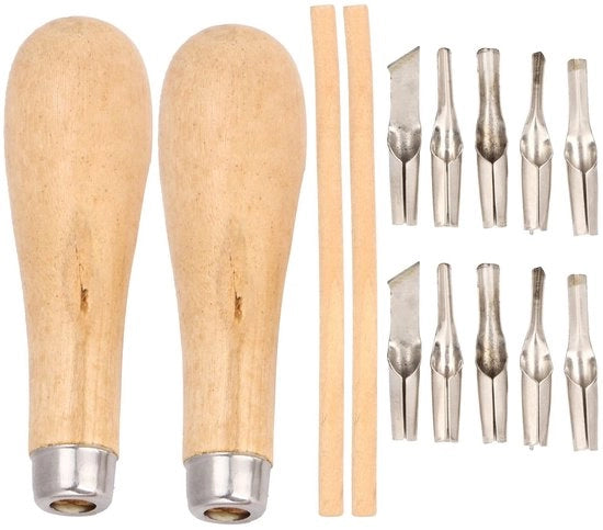 Snodo 5-in-1 per Linoleo - Acciaio Inox - Maniglie in Legno - 10 Testine - Durevole e Adatto per Stampa