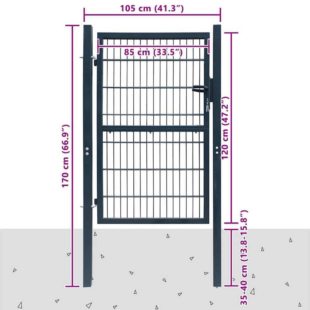 2D Fence Gate (single Gate) Anthracite Grey 106x170 Cm