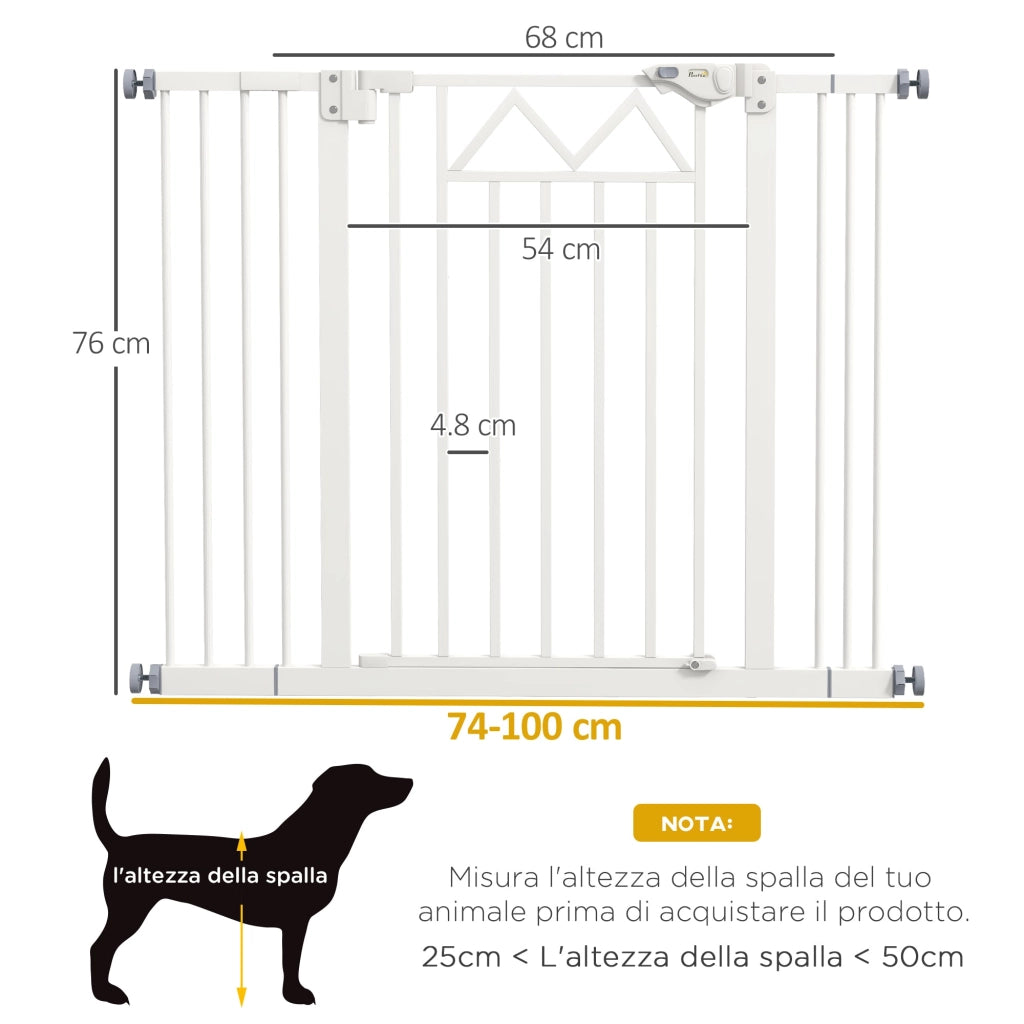 Cancelletto per Cani taglia Piccola e Media 74-100x76 cm in Acciaio e PA Bianco