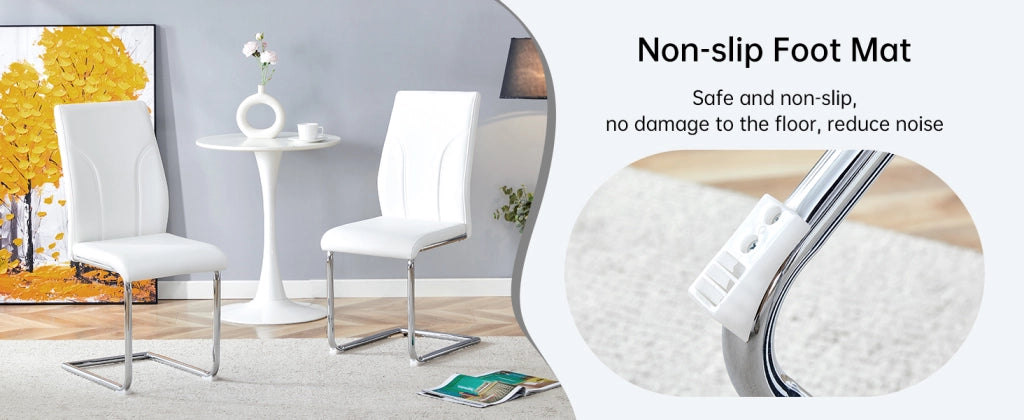 Sedie da Pranzo in Ecopelle Bianca con Gambe in Metallo, Set 2 Pezzi ¨C MINIMAL