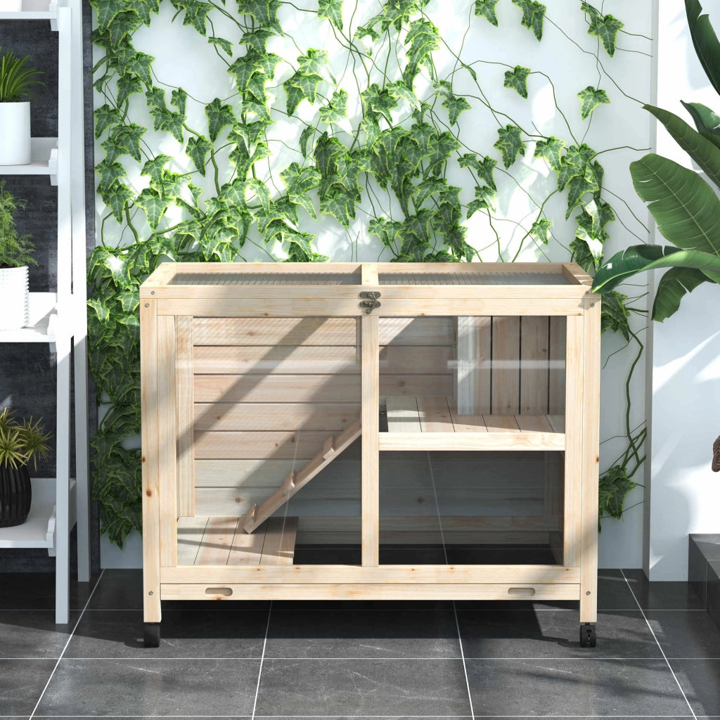 Gabbia per piccoli animali 2 piani 4 ruote ¨C zephmum ¨C legno abete naturale