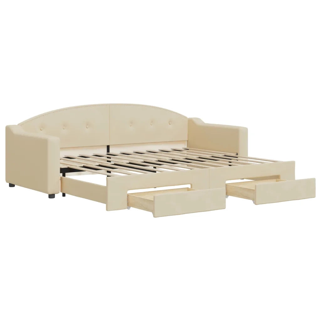 Divano Letto Estraibile con Cassetti-Sofa Letto-Daybed Crema 80x200 cm in Tessuto 850155